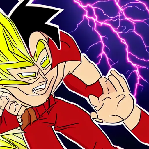 Prompt: 2 0 0 0 s flash cartoon, dumbest boy in history, holy crap he's stupid, super saiyan andy, lightning strike, art by craig mccracken