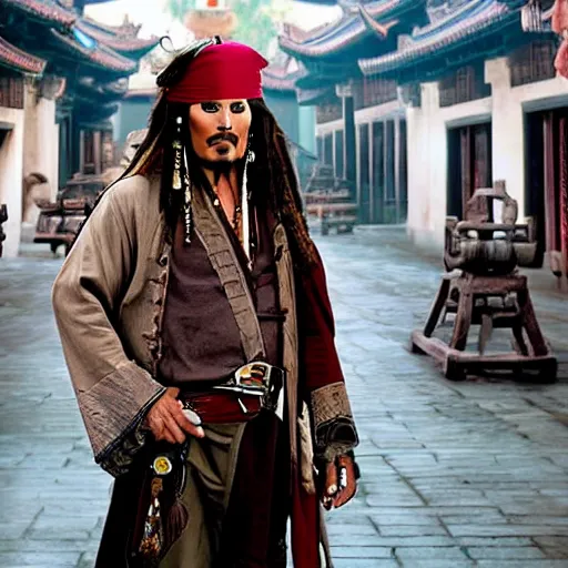 Prompt: capitain Jack Sparrow in an ancient China city