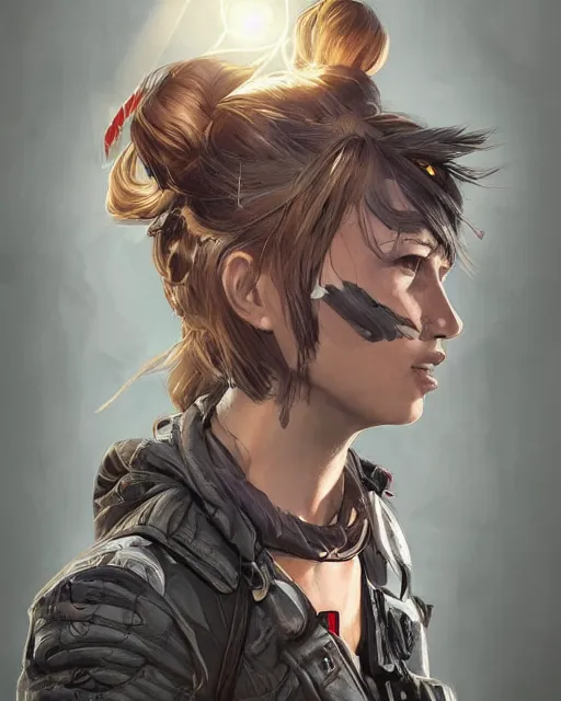 Prompt: Lights the Canadian Musician as an Apex Legends character digital illustration portrait design by, Mark Brooks and Brad Kunkle detailed, gorgeous lighting, wide angle action dynamic portrait