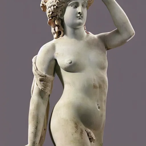 Prompt: Ancient Greek statue of Aphrodite painted with beautiful calligraphy