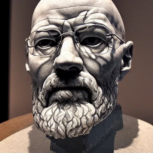 Image similar to a marble sculpture of walter white by michelangelo