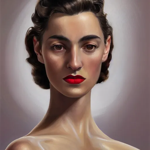 Image similar to A Hearts of Iron IV portrait of a Spanish young woman with high cheekbones. Good bone structure. Dressed in 1940s style. Highly detailed, fine Art, high detail, great lighting, 8k resolution, masterpiece, concept art, illustration, clear eyes, painting oil on canvas, octane render, HDR, trending on artstation, 4k, 8k, HD