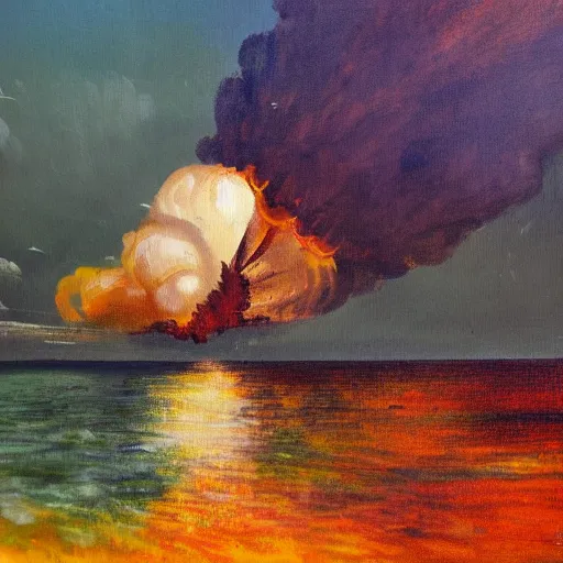 Prompt: a 1 8 th painting of a nuclear explosion in venice