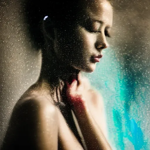 Image similar to beautiful female body silhouette, beautiful portrait, photography by amy leibowitz and filip fedorov, urban city photography, close up portrait, cinematic still, film still, magic hour, dark mood, cold colors, sony, kodak, long exposure, art noveau painting, liquid marble fluid painting, neon glow