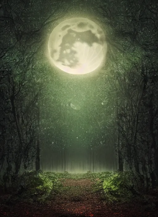 Image similar to thriller book cover of a forest with moon, realistic concept, unsplash photography, shutterstock, getty images, highly detailed photography, flickr