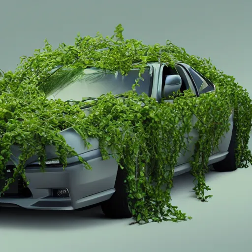 Prompt: a car wrapped in vines around the center, heonhwa choe, realistic, artstation, hd