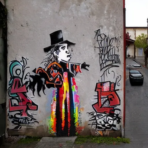 Image similar to transylvanian folk art, in the style of graffiti, made by banksy