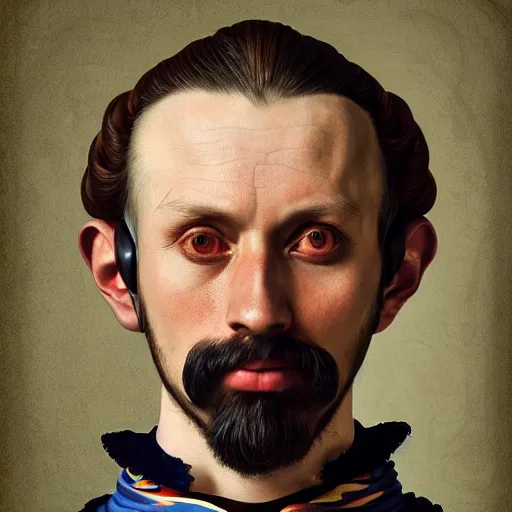 Prompt: Colour Caravaggio and Leonardo da Vinci style full body portrait Photography of Highly detailed Man wearing detailed Ukrainian folk costume designed by Taras Shevchenko with 1000 years perfect face wearing highly detailed retrofuturistic VR headset designed by Josan Gonzalez. Many details In style of Josan Gonzalez and Mike Winkelmann and andgreg rutkowski and alphonse muchaand and Caspar David Friedrich and Stephen Hickman and James Gurney and Hiromasa Ogura. Rendered in Blender and Octane Render volumetric natural light