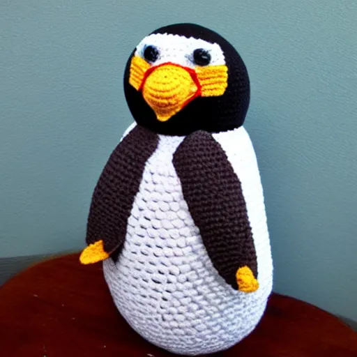 Image similar to crocheted penguin doll,