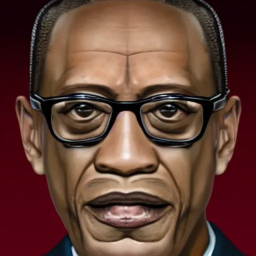 Image similar to gus fring with half his face mechanized and replaced with robotic parts