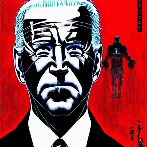 Image similar to Joe Biden looking sinister, by Tsutomu Nihei, highly detailed