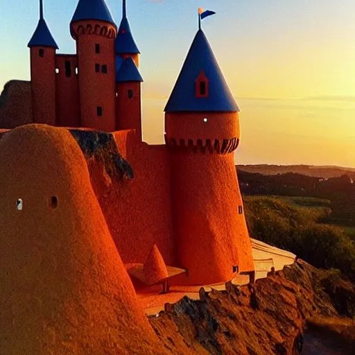 Prompt: a castle built out of doritos, yummy, sunset