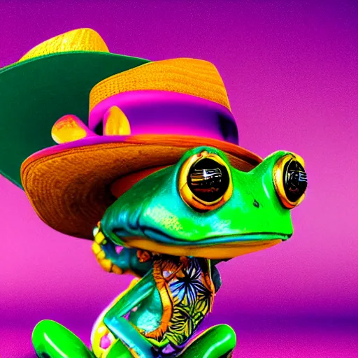 Image similar to cowboy frog, lisa frank, octane render