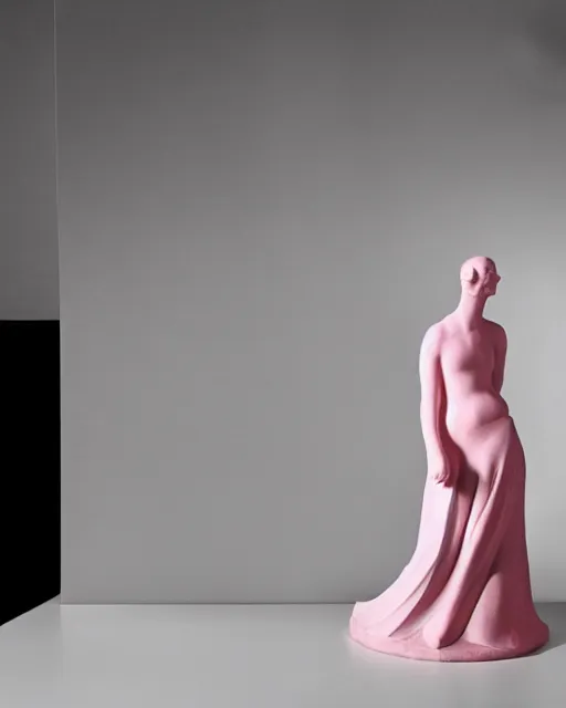 Prompt: a woman in a pink dress is posing for a photo, a marble sculpture by alexander mcqueen, featured on cg society, vorticism, genderless, androgynous, feminine