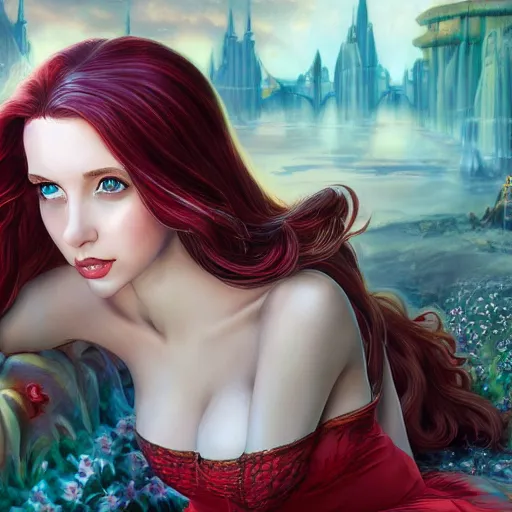 Prompt: amouranth as a tempting princess by jim burns, rule of thirds, seductive look, beautiful, in intergalactic hq