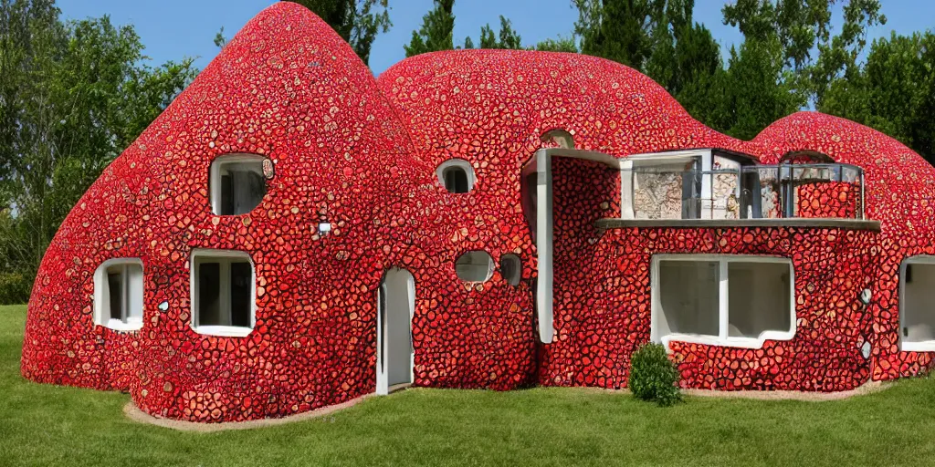 Prompt: residence made from an enormous amantia muscaria