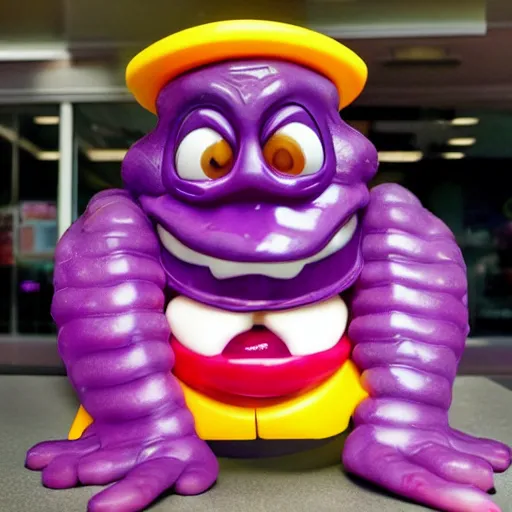 Prompt: grimace from macdonalds with translucent skin and you can see the organs inside