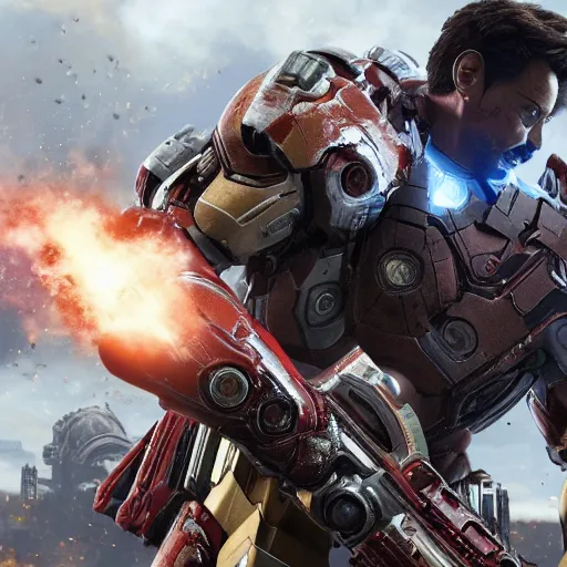 Image similar to iron man in gears of war 4 k detailed super realistic