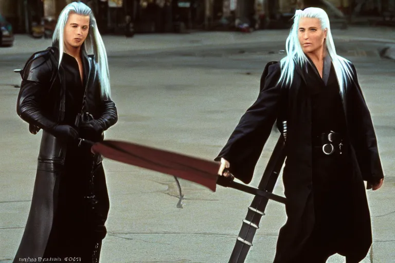 Image similar to Sephiroth in Friends (1997), highly detailed, high quality, HD, 4k, 8k, Canon 300mm, professional photographer, 40mp, lifelike, top-rated, award winning, realistic, sharp, no blur, edited, corrected, trending