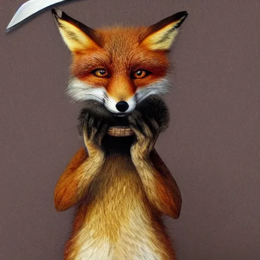 Image similar to a fox holding a sword in its mouth