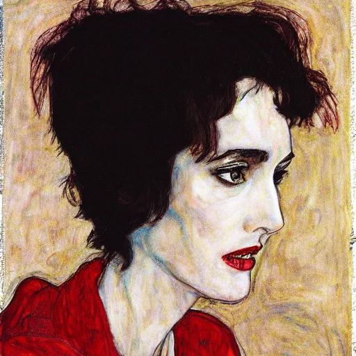 Image similar to winona Ryder in the style of egon schiele