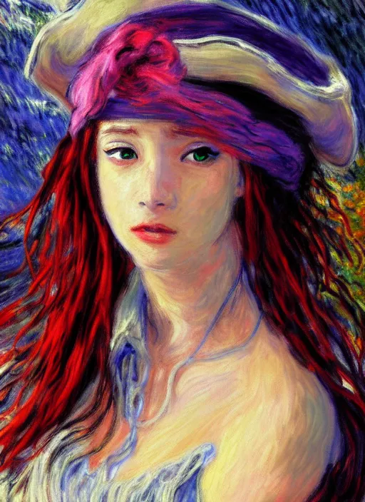 Prompt: a portrait of a female pirate, anime in impressionist style, trending artwork, 4 k, anime painter studio, by claude monet