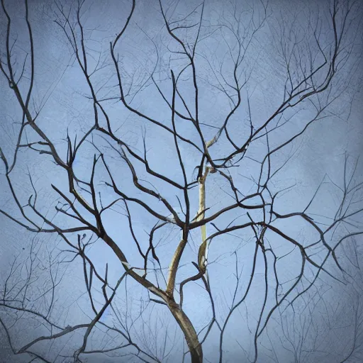 Prompt: distant knotted branches, extremely detailed