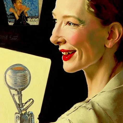 Image similar to painting of cate blanchett by Norman rockwell