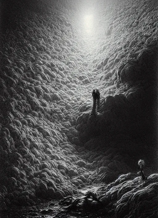 Image similar to saitama, epic scene, photorealistic, highly detailed, texture, soft light, dramatic, moody, ambient, painting by gustave dore