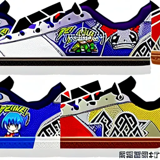 Image similar to fantasy jrpg sneaker design designed by capcom megaman, chrono trigger guilty gear sneaker styles, aztec mayan street fashion native punk sneaker design, focus on megaman hip hop sneaker design with subtle mayan patterns, trending on pixiv fanbox, painted by akira toriyama and studio ghibli princess mononoke megaman capcom