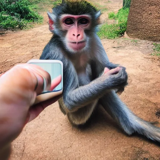 Prompt: selfie of a monkey giving thumbs up