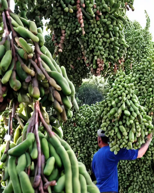 Image similar to farmer picking up carob,