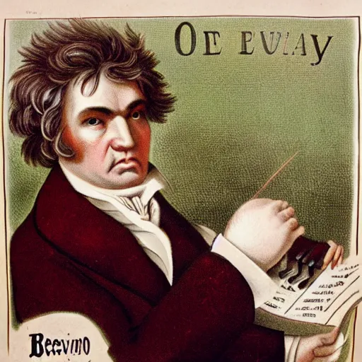 Image similar to an 1 8 0 0 s poster advertising beethoven as a rabbit