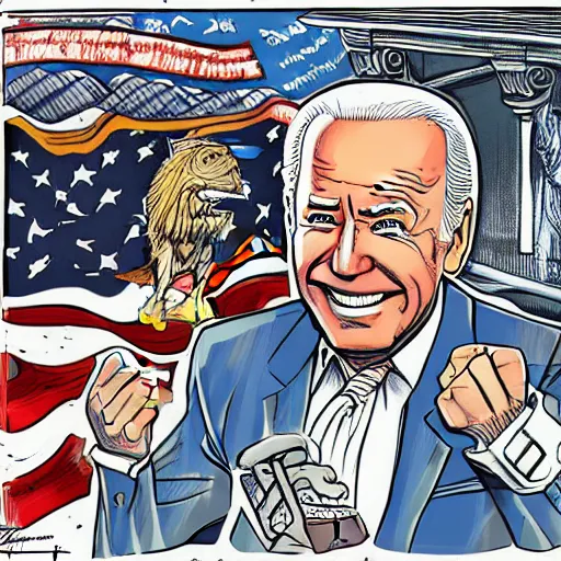 Image similar to Joe Biden doesn’t know where he is, lost. illustration concept art in the style of Arthur Adams