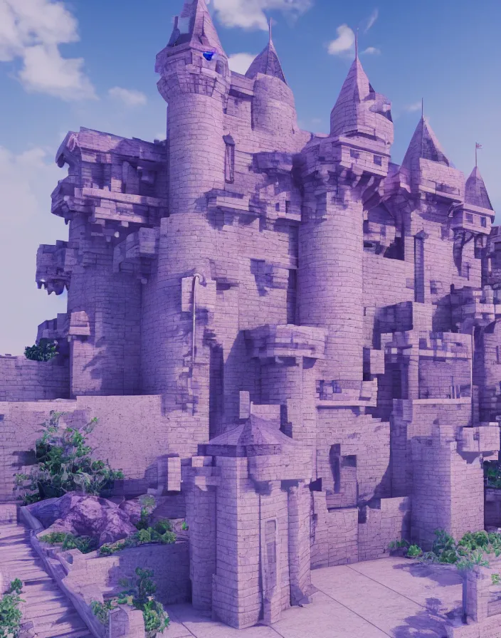 Image similar to 3d render vaporwave castle, octane render, photorealistic highly detailed aesthetic