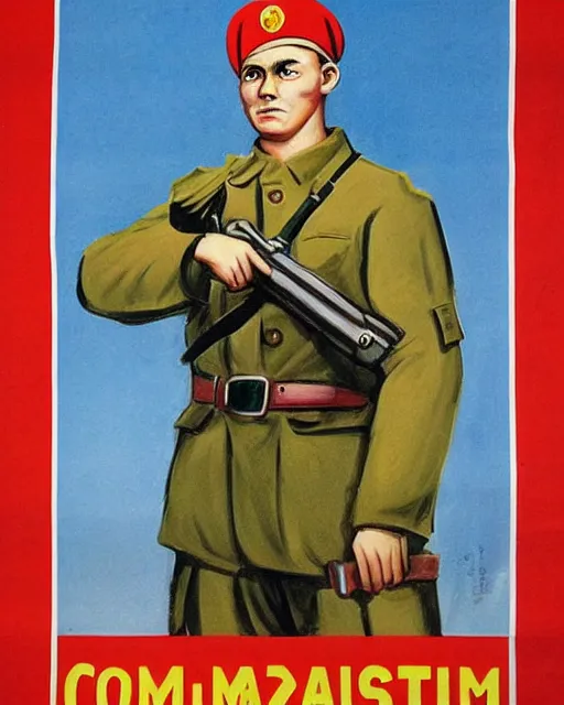 Image similar to communist propaganda poster of an australian shepherd soldier, communist china art