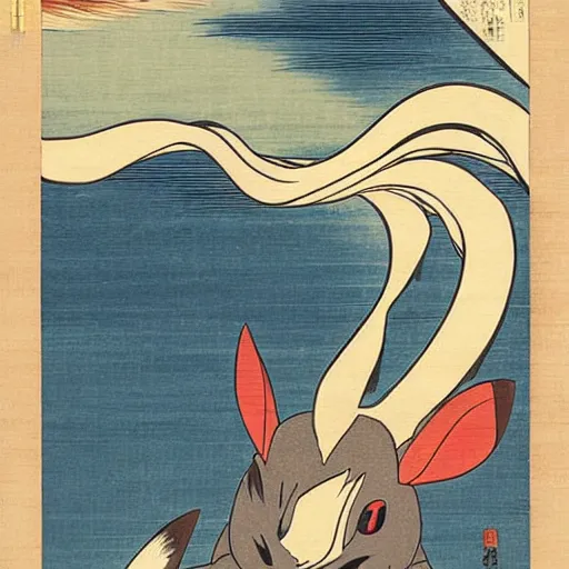 Prompt: Beautiful Ukiyo-e painting of an Eevee