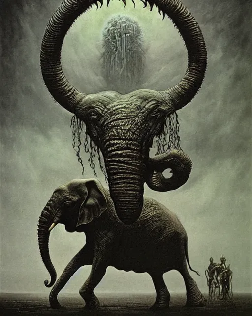 Image similar to eldritch elephant lovecraftian god by beksinski