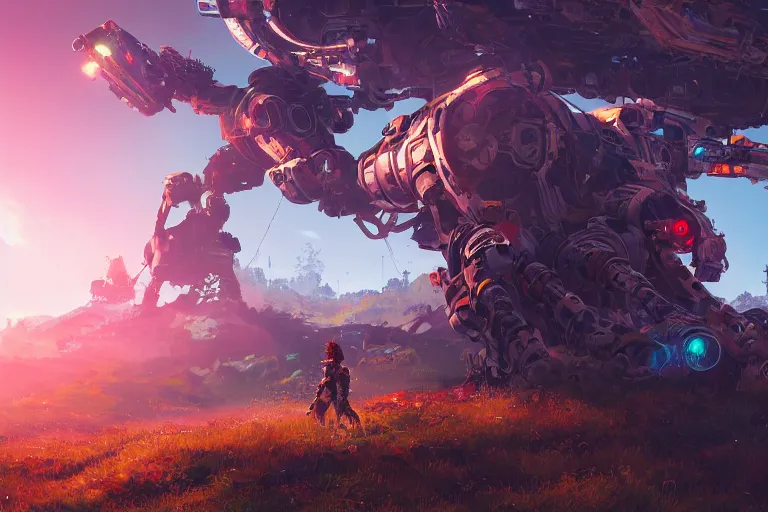 Image similar to burrower machine mecanical creature robot of horizon forbidden west horizon zero dawn radiating a glowing aura global illumination ray tracing hdr fanart arstation by ian pesty and alena aenami artworks in 4 k