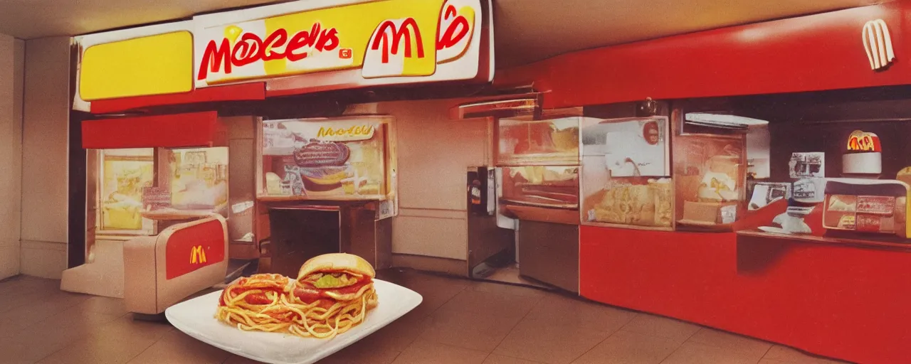 Image similar to 1 9 8 0 s mcdonalds best selling spaghetti sandwich, kodachrome,