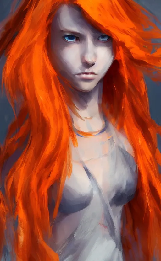 Prompt: young angry girl with orange hair, warrior dress, by Sam Yang , 4k, digital art, concept art, trending on artstation