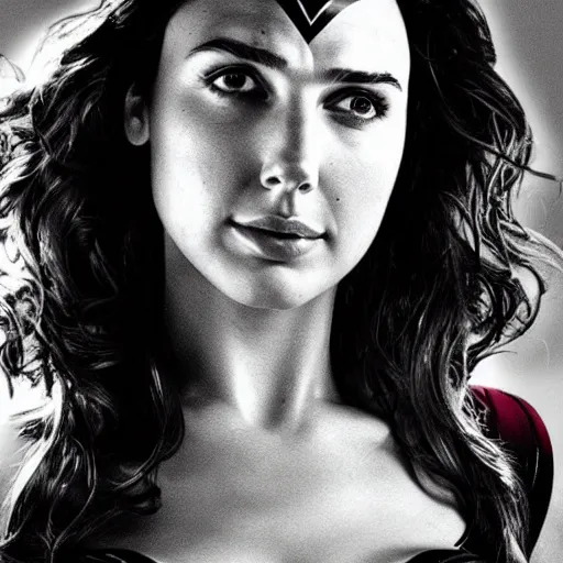 Image similar to an potrait of gal Gadot cast of movie man of steel and wearing a superman suit .