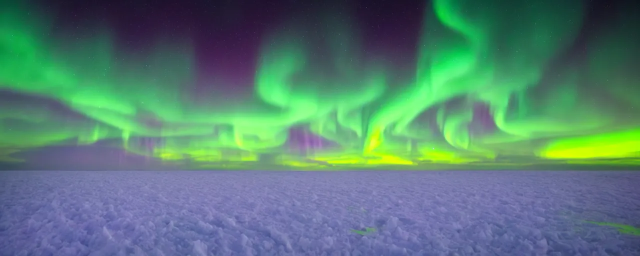 Image similar to Surreal image of beautiful Aurora Borealis in sky over frozen sea coast at night