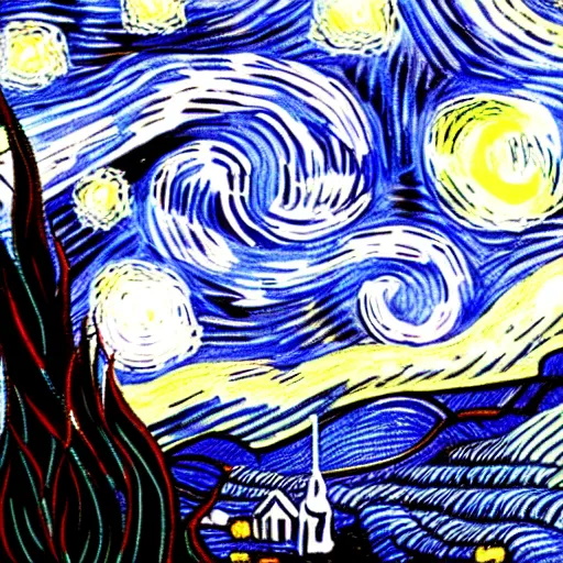 Prompt: a skeleton in black cloak in starry night style