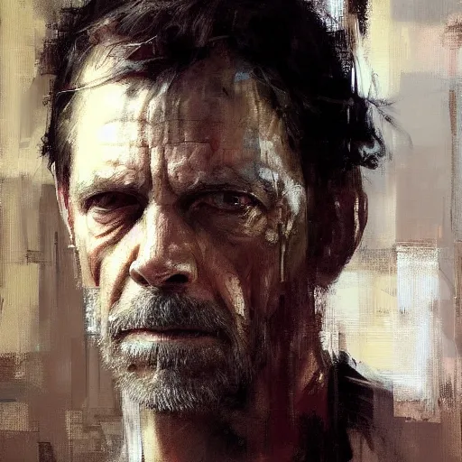 Image similar to face protrait of doctor house,, jeremy mann painting