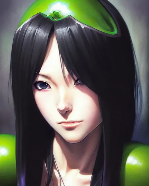 Image similar to portrait Anime avocado cosplay girl cute-fine-face, pretty face, realistic shaded Perfect face, fine details. Anime. realistic shaded lighting by katsuhiro otomo ghost-in-the-shell, magali villeneuve, artgerm, rutkowski Jeremy Lipkin and Giuseppe Dangelico Pino and Michael Garmash and Rob Rey