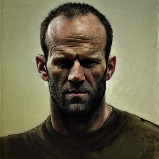 Image similar to high quality, high detail, realistic portrait of jason statham, painted by andrew wyeth, dramatic lighting, cinematic composition