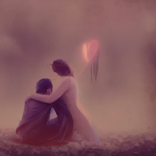 Prompt: the end of a true love, sad beautiful piece of art, ancient lovers parting ways, deviant art, boredom and sadness, trending on artstation