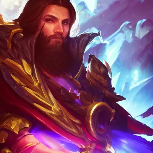 Image similar to portrait of babylon high priest, league of legends amazing splashscreen artwork, legends of runeterra, splash art, natural light, elegant, photorealistic facial features, intricate, fantasy, detailed face, atmospheric lighting, anamorphic lens flare, cinematic lighting, league of legends splash art, hd wallpaper, ultra high details by greg rutkowski