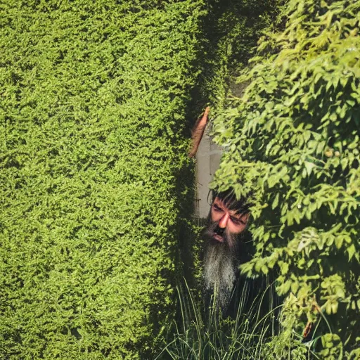 Prompt: man hiding in the bushes, shift in nature